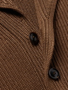 TOM FORD - Shawl-Collar Ribbed Wool and Silk-Blend Cardigan - Brown