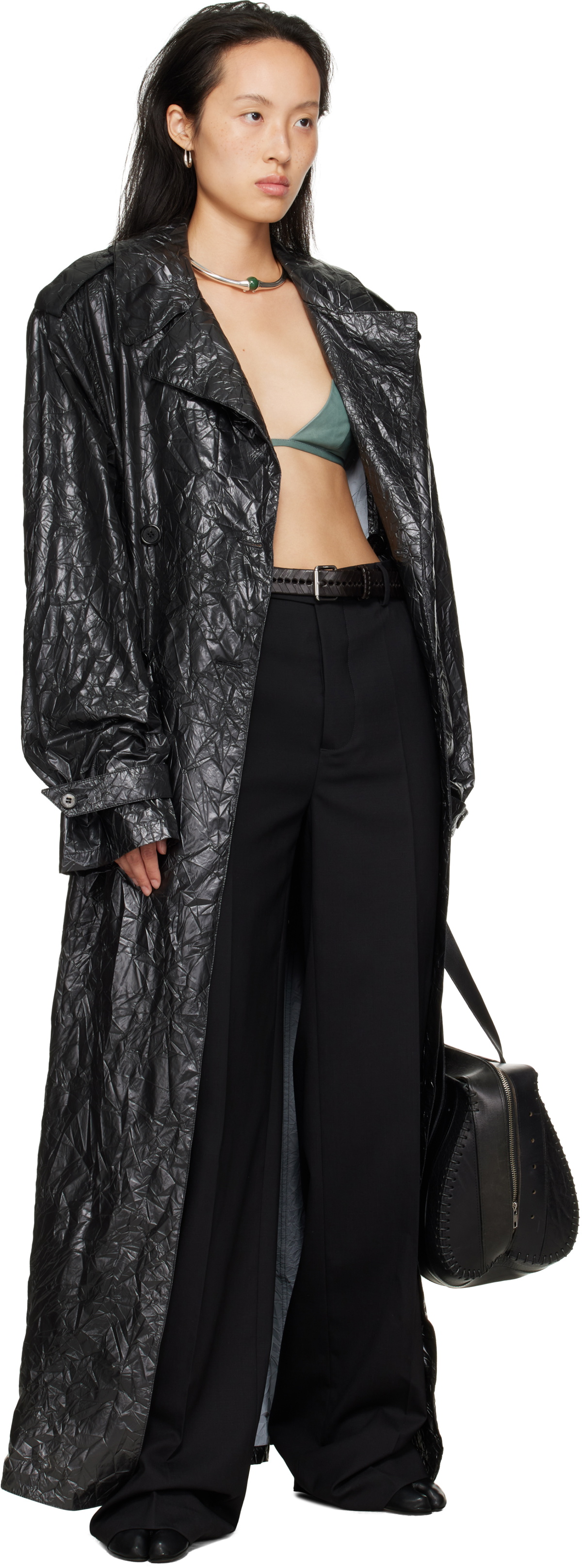 LU'U DAN Black Crumple Trench Coat
