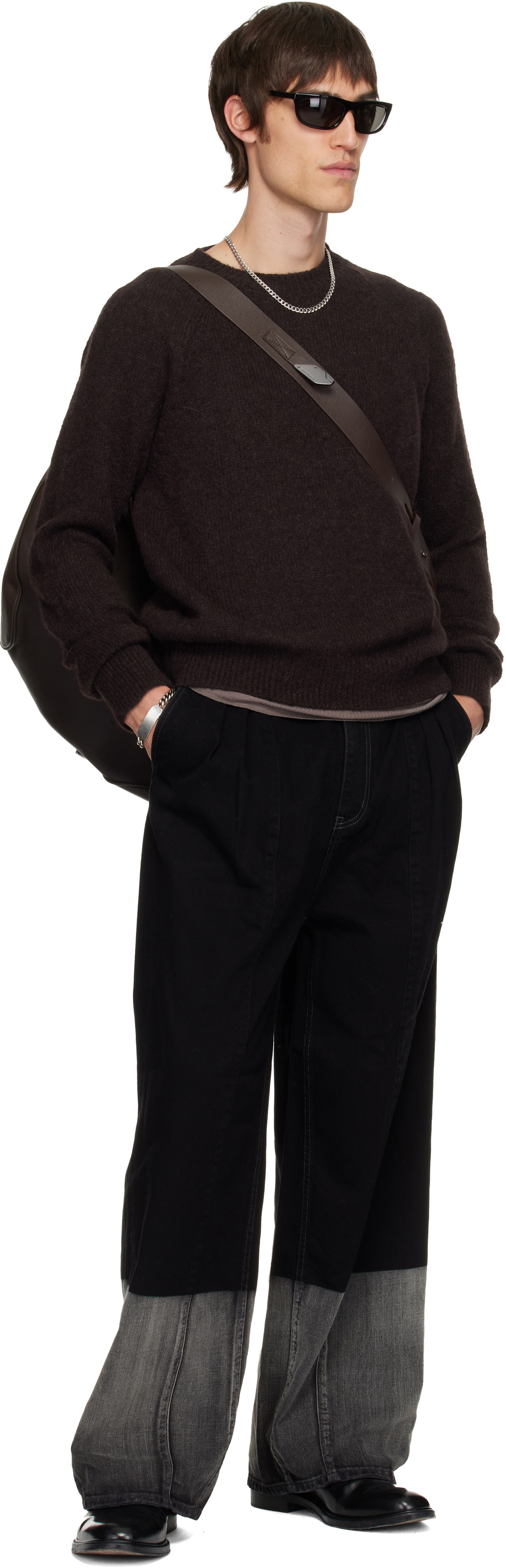 YOKE Black Laser Processed Wide-Leg Buggy Jeans