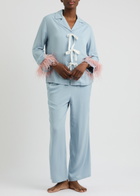 Sleeper The Bow Feather-trimmed Twill Pyjama set Light Blue