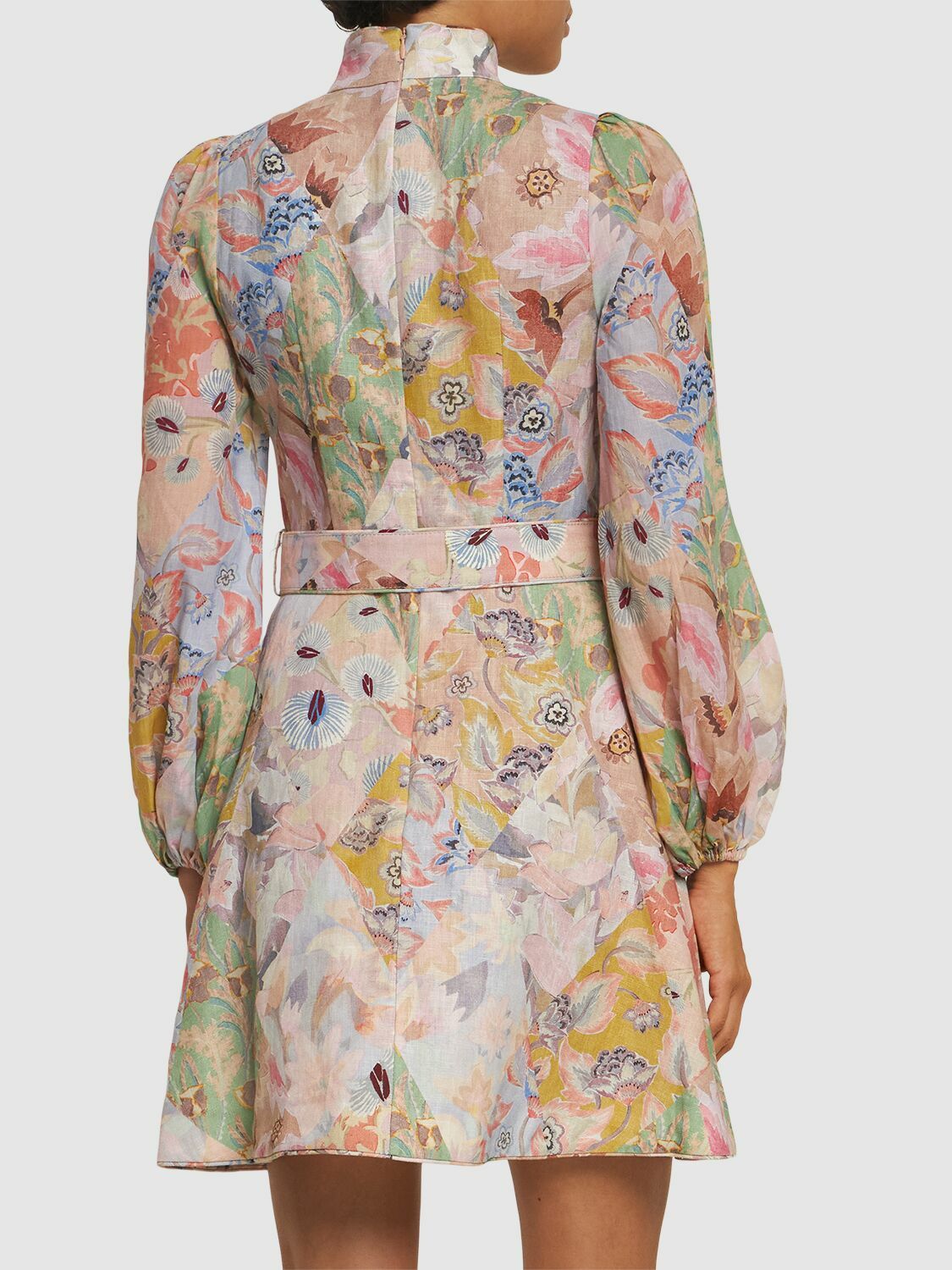 ZIMMERMANN Illustration Linen Mini Dress with Belt Zimmermann