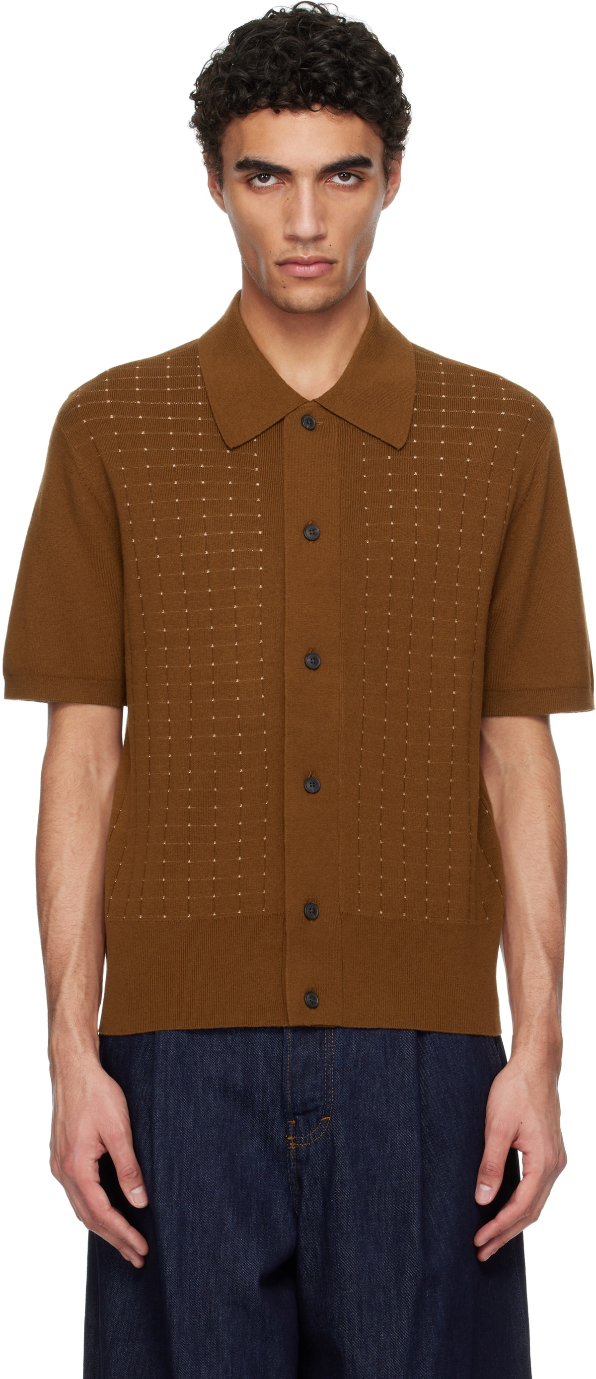 Tiger of Sweden Brown Araawen Merino Wool Knit Polo