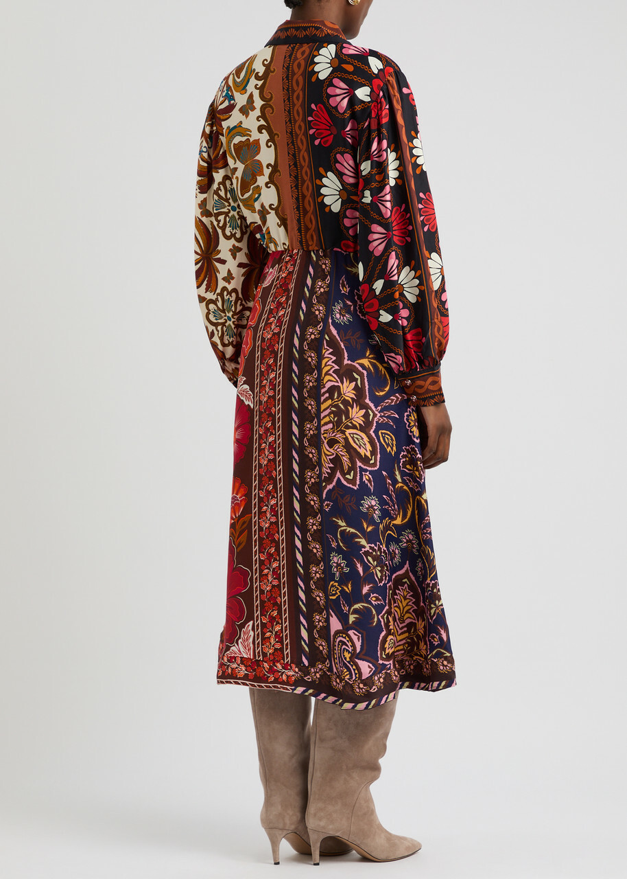 farm rio miranda long sleeve wrap midi dress Miranda Mix Print Long Sleeve Satin Shirtdress (Women)