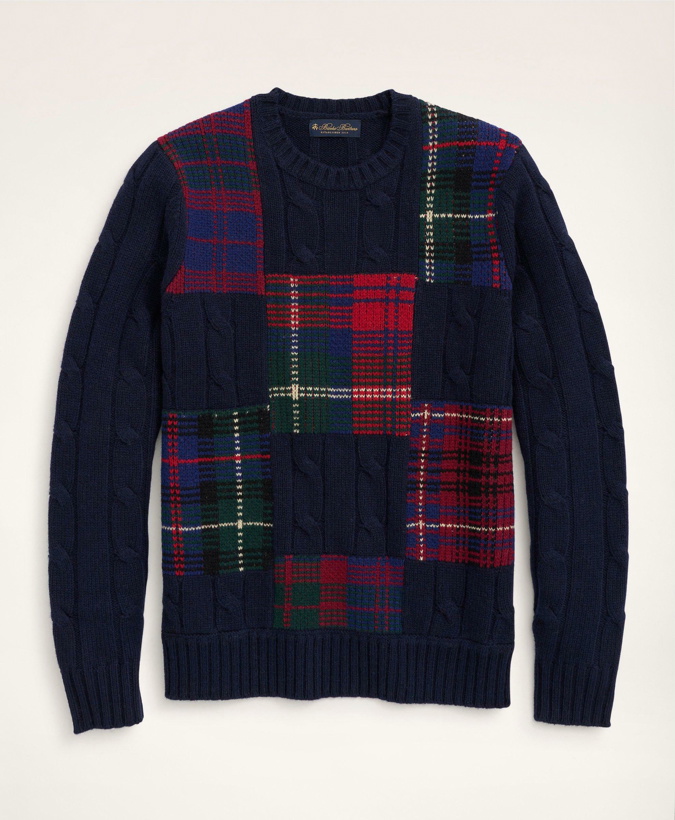 Photo: Brooks Brothers Men's Merino Wool Patchwork Plaid Sweater | Navy