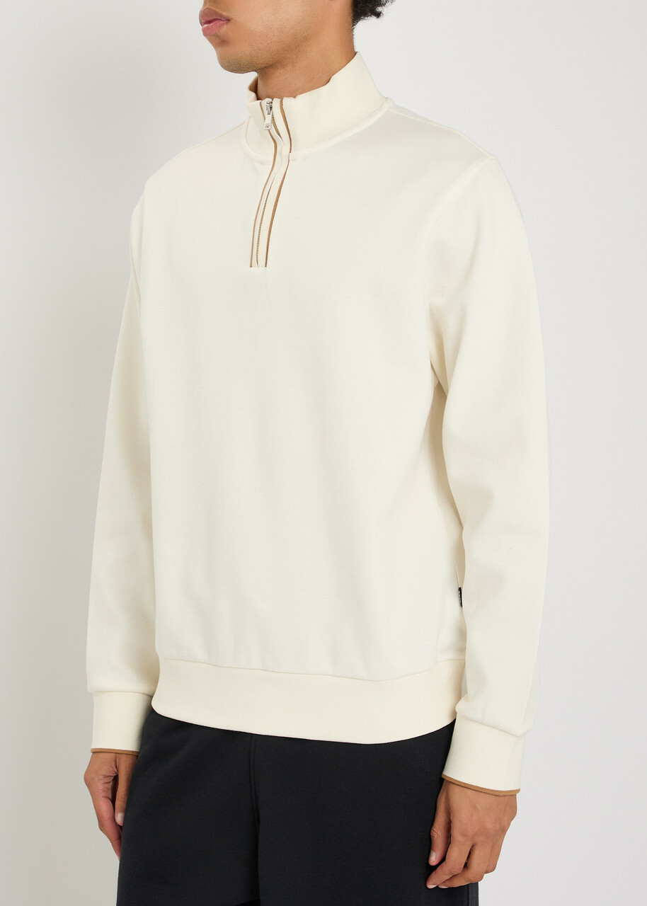 Boss Sidney Half-zip Cotton Jumper Ecru