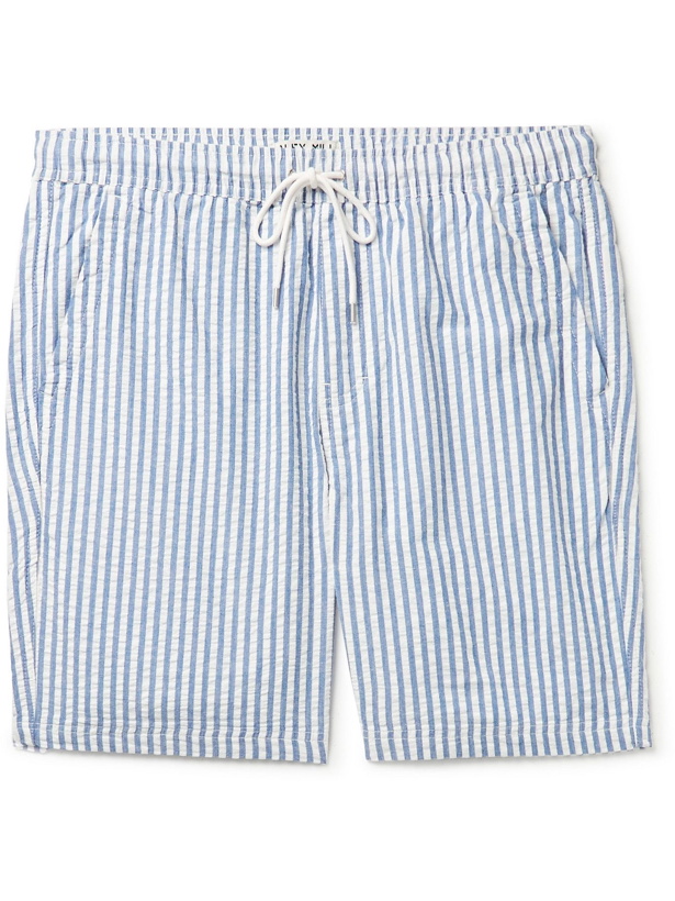 Photo: ALEX MILL - Saturday Striped Cotton-Seersucker Drawstring Shorts - Blue