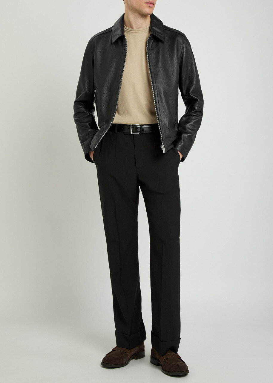 Boss Mapson Grained Leather Jacket Black