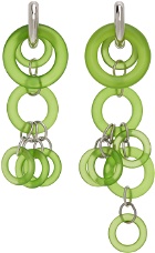 Dries Van Noten Green & Silver Asymmetric Drop Earrings