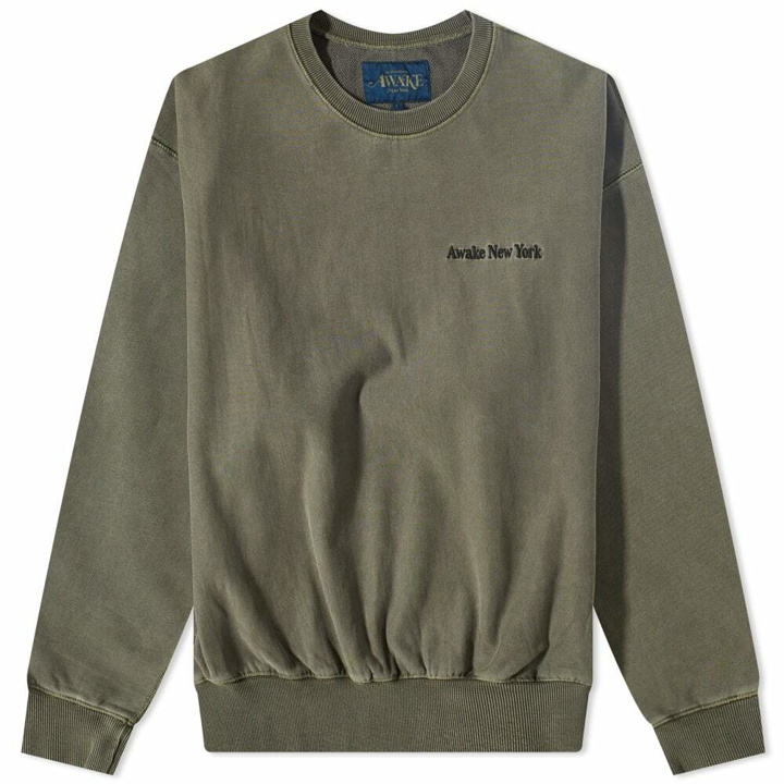 Photo: Awake NY Pigment Dyed Embroidered Crew Sweat in Moss