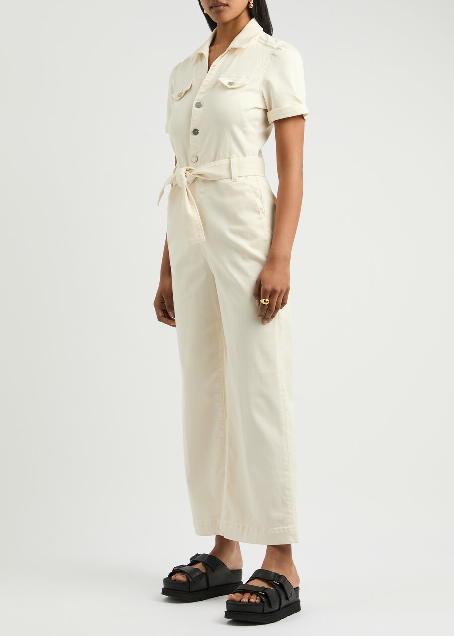 Paige Anessa Wide-leg Stretch-denim Jumpsuit Sand