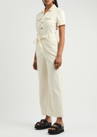 Paige Anessa Wide-leg Stretch-denim Jumpsuit Sand