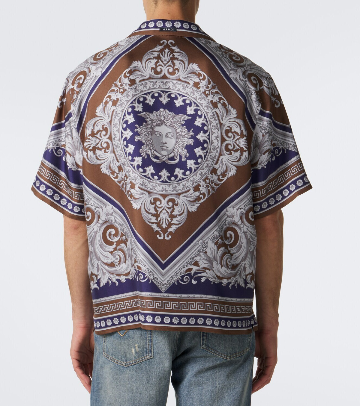Versace Neoclassical Barocco silk twill bowling shirt