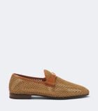 Valentino Garavani Wolfe VLogo leather-trimmed raffia loafers