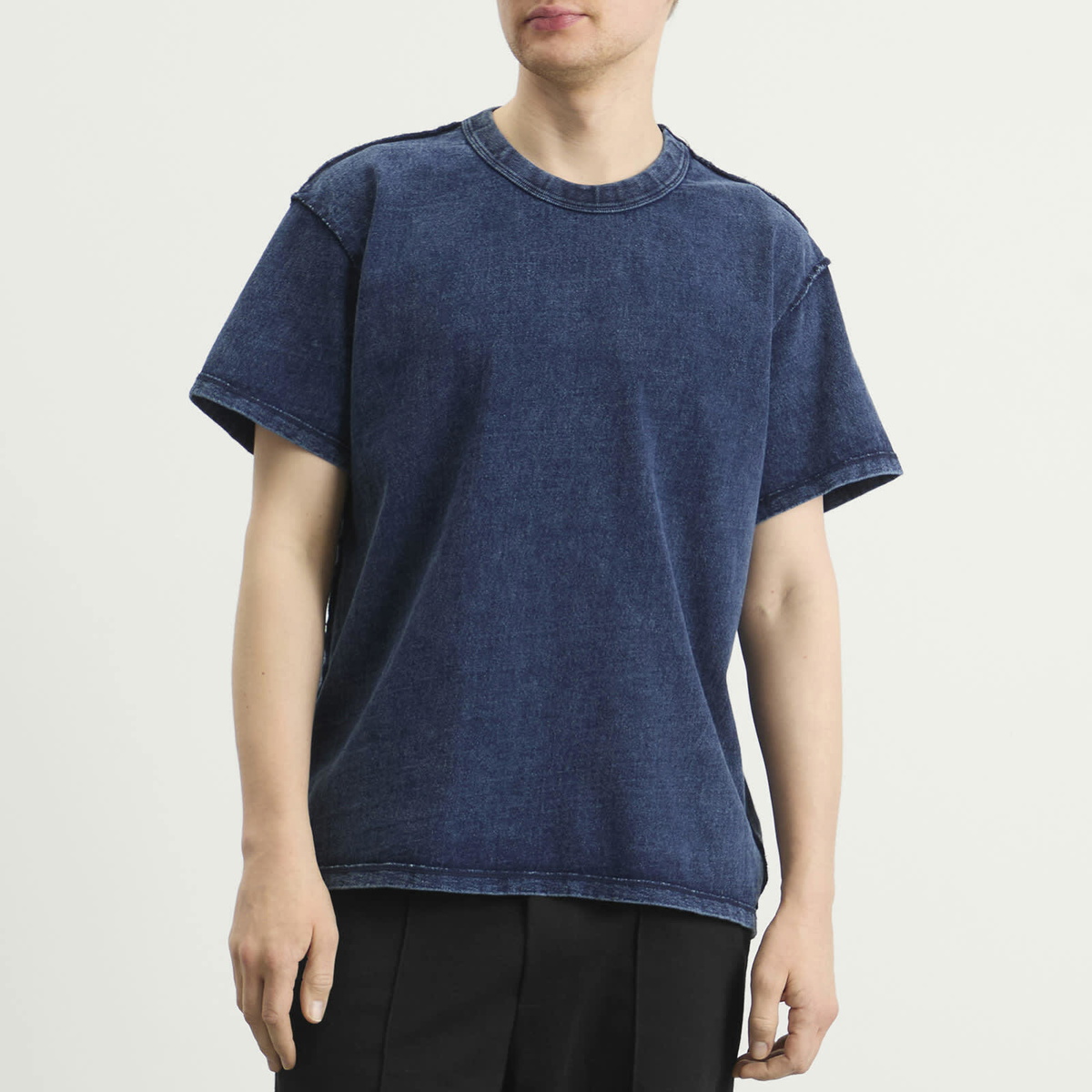 Les Tien Men's Heavyweight Binded Neck Inside Out T-Shirt in Vintage Indigo