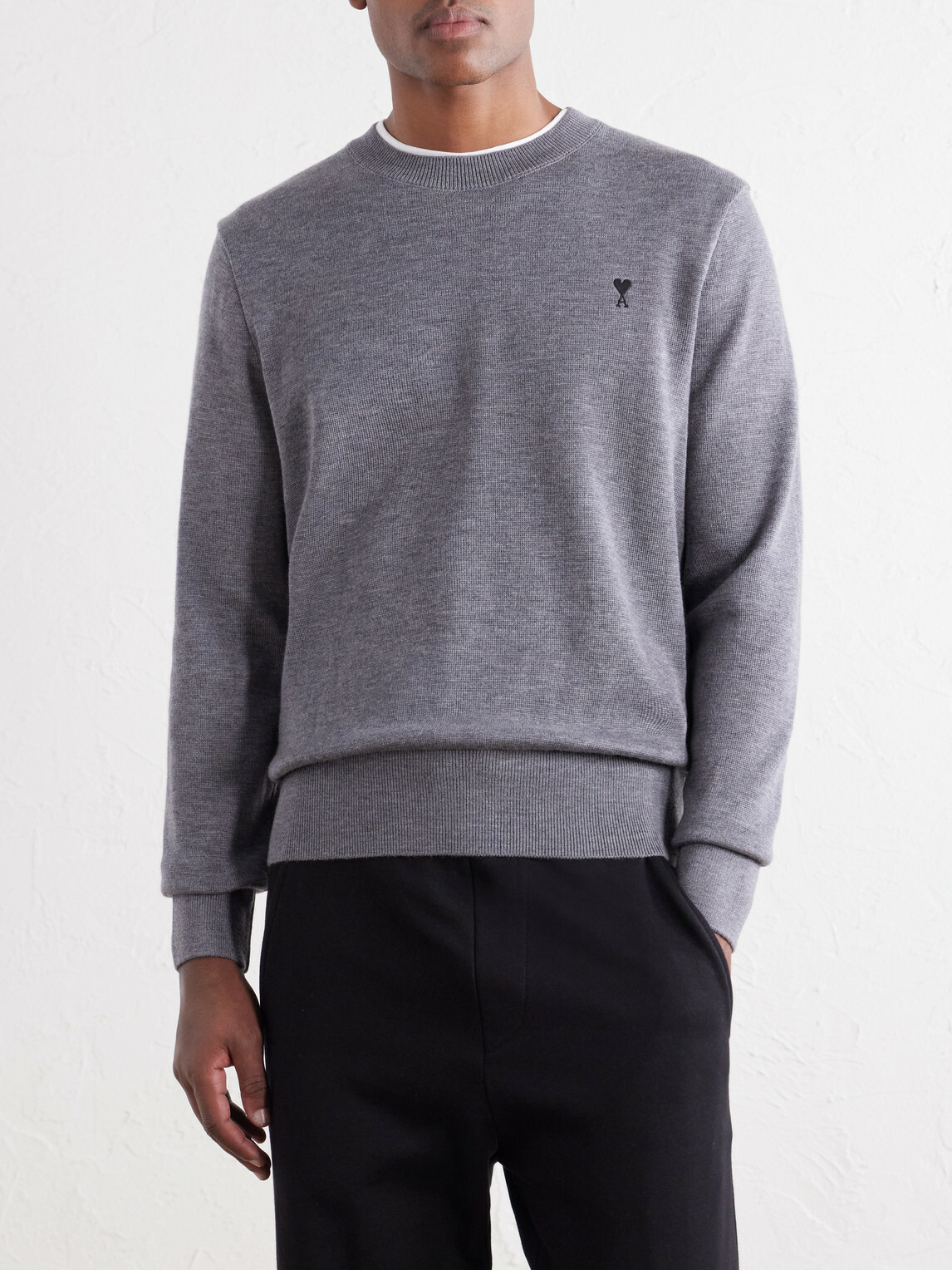AMI PARIS - ADC Logo-Embroidered Merino Wool Sweater - Gray