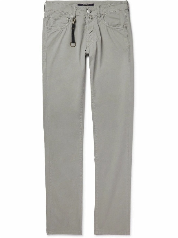 Photo: Incotex - Straight-Leg Stretch Cotton-Gabardine Trousers - Gray