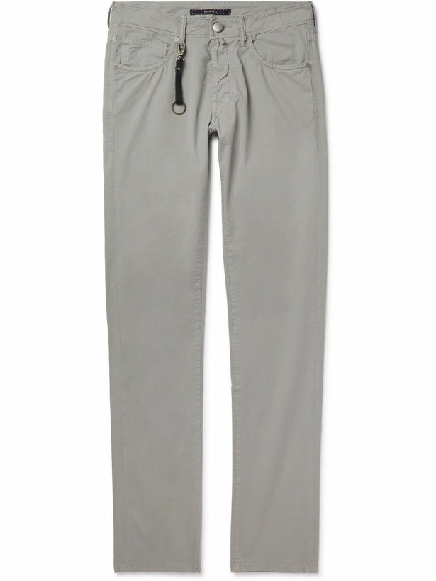 Photo: Incotex - Straight-Leg Stretch Cotton-Gabardine Trousers - Gray