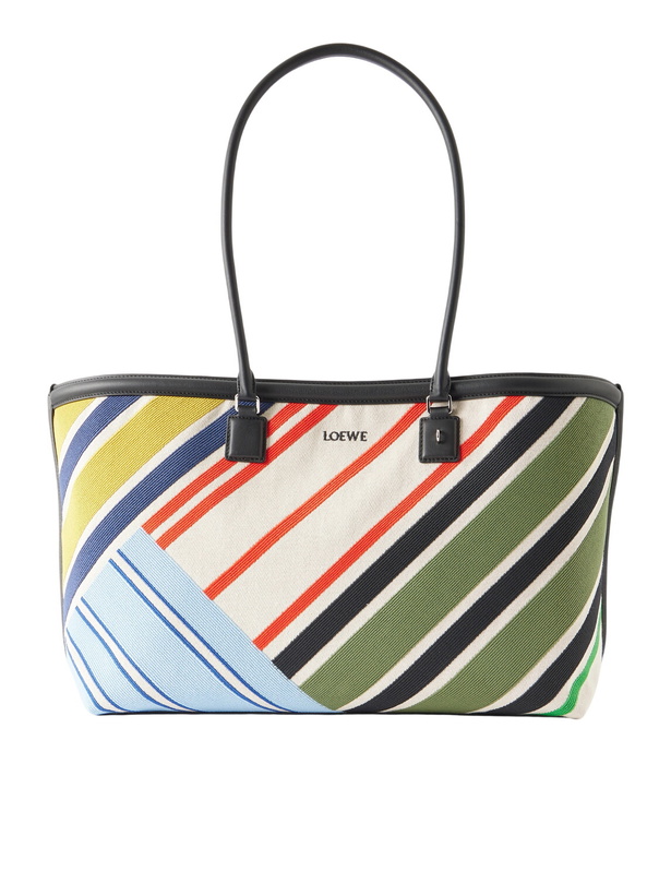 Photo: LOEWE - Verano Logo-Embroidered Striped Leather-Trimmed Canvas Tote