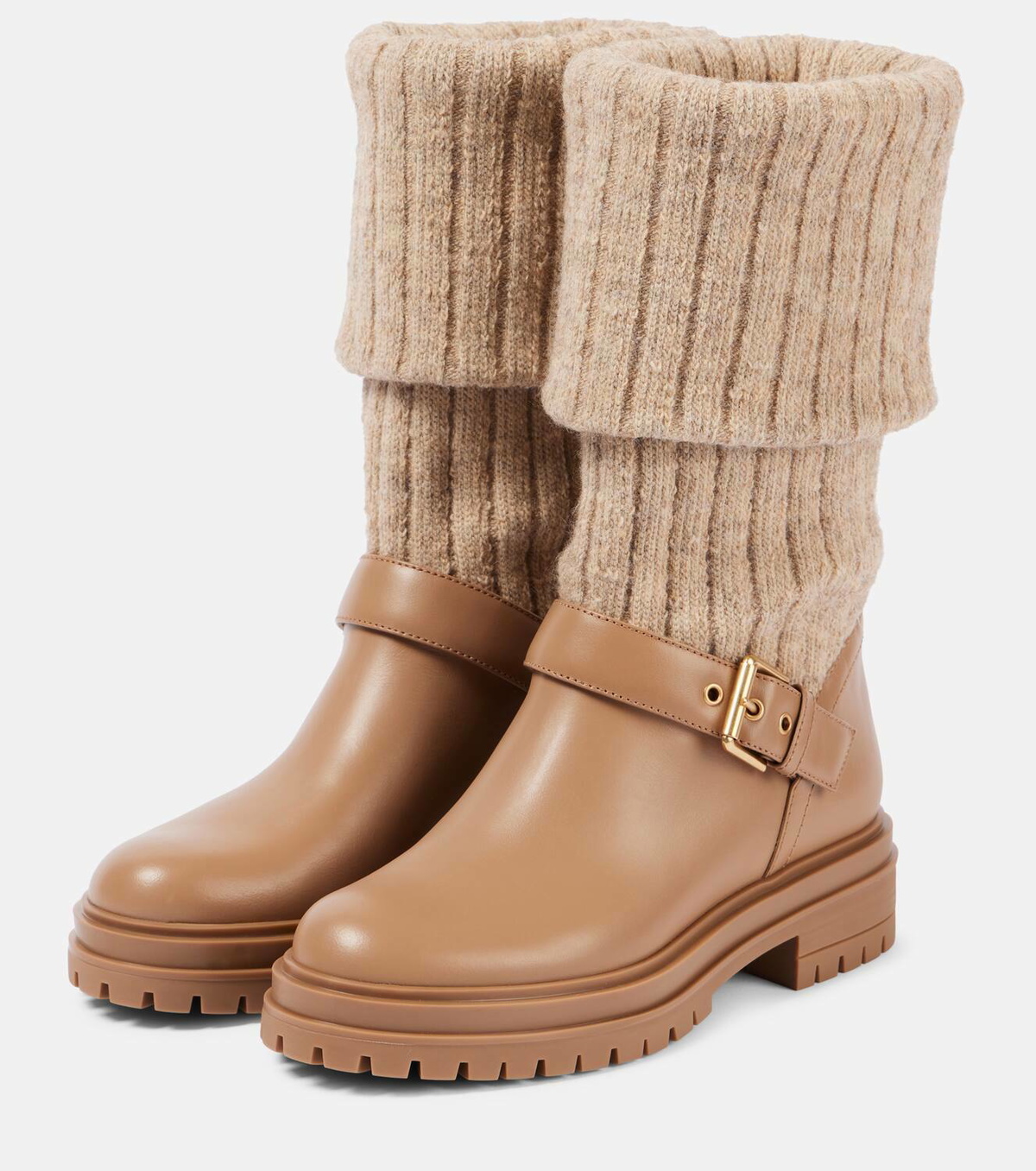 Gianvito Rossi Thurso leather-trimmed biker boots Gianvito Rossi