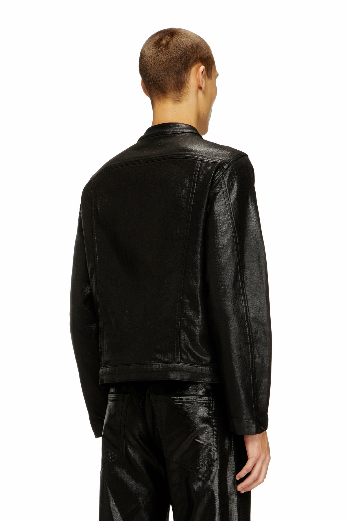 Diesel Moto jacket in shiny coated Jogg Jeans - Denim Jackets Mens in Black