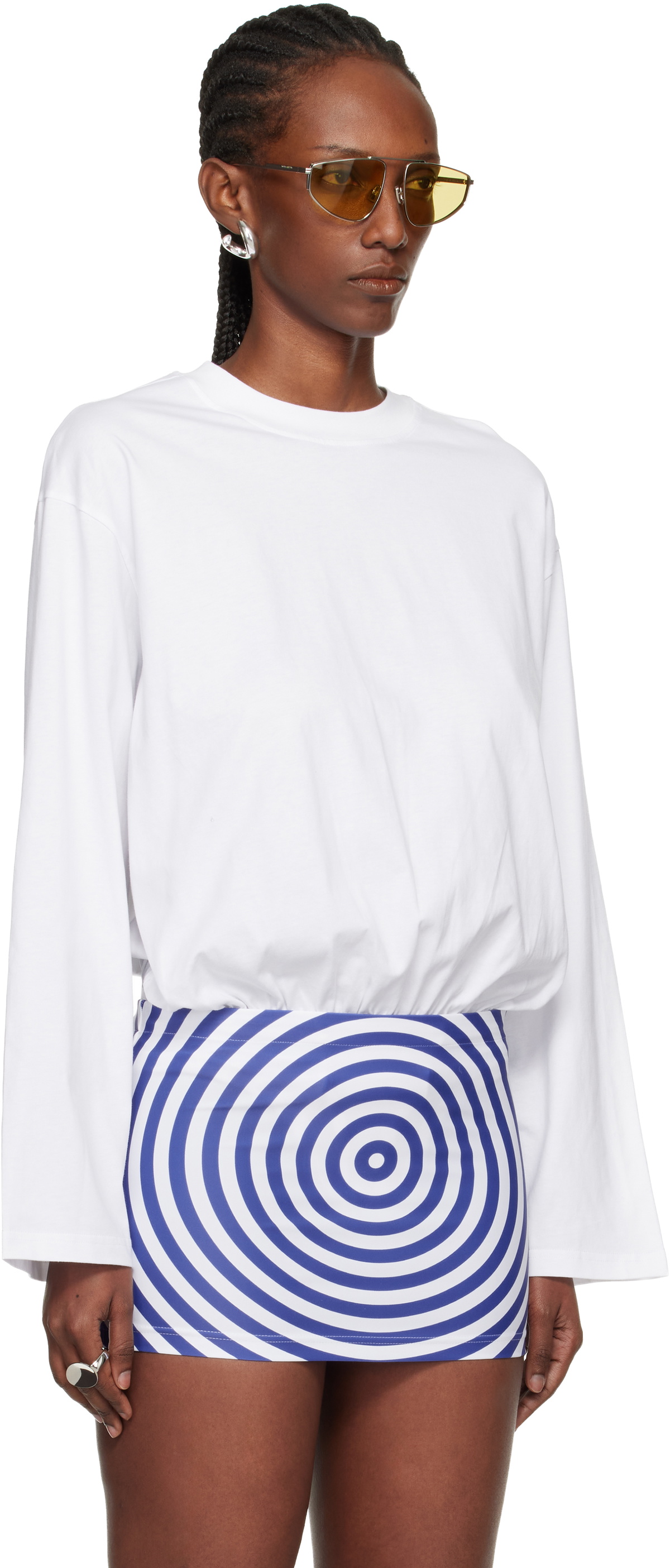 Jean Paul Gaultier White Mix Jersey Long Sleeves Bodysuit