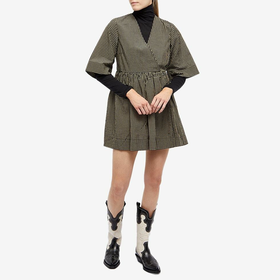 ganni houndstooth mini dress Ganni Crinkled Check Mini Dress
