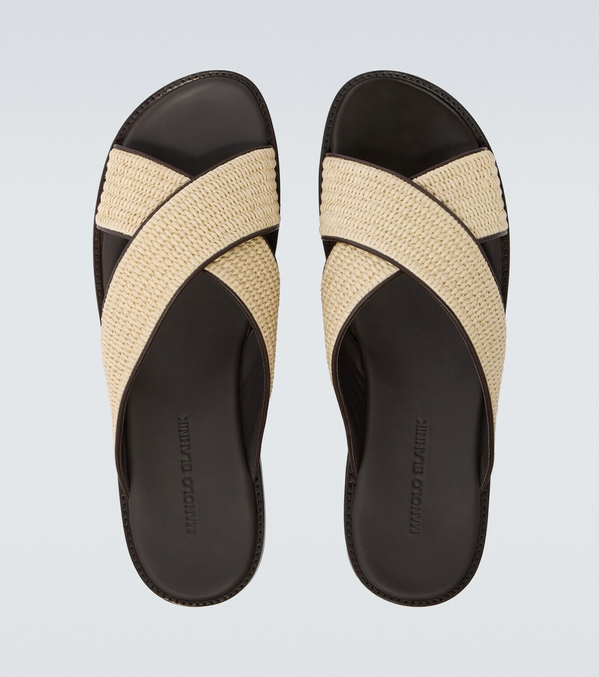 Manolo Blahnik Otawi leather-trimmed raffia sandals