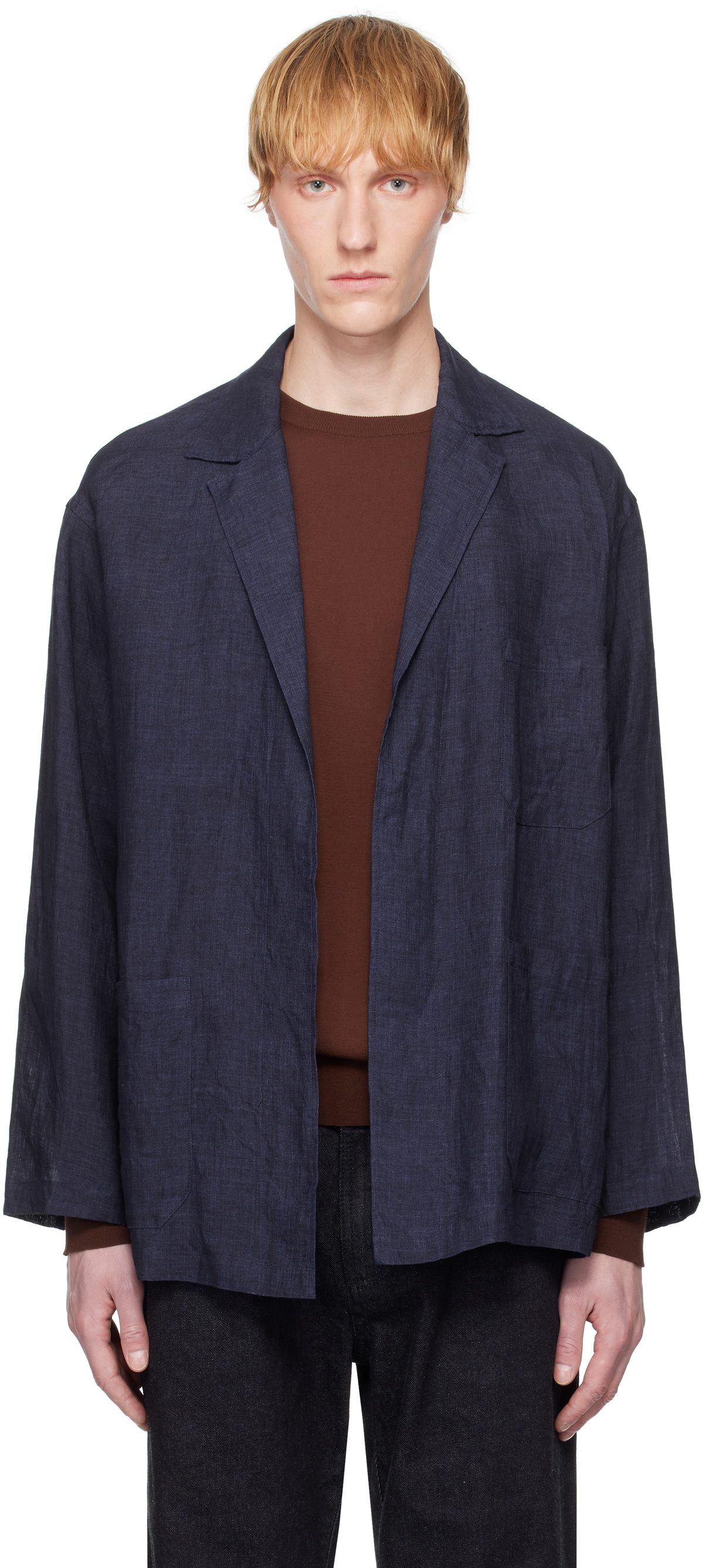 YLÈVE Navy Linen Blazer