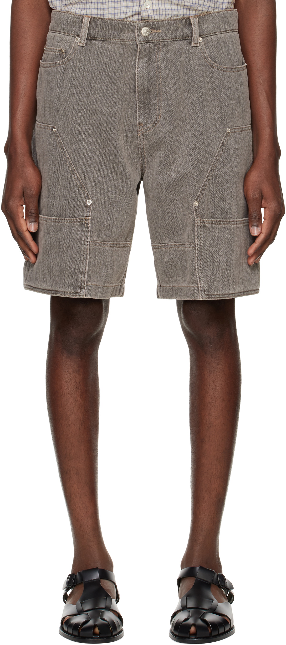 System Gray Colored Denim Shorts