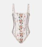 Agua by Agua Bendita Limon ruffled embroidered swimsuit