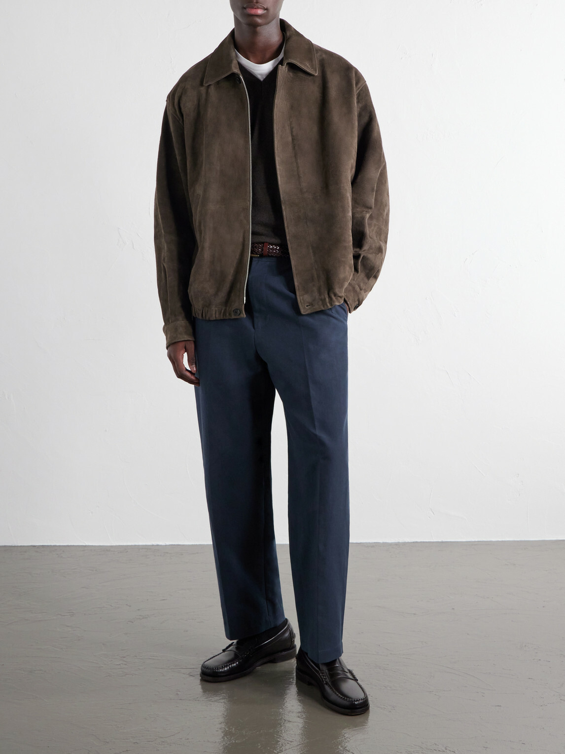 ATON - Pleated Tapered Cotton Trousers - Blue