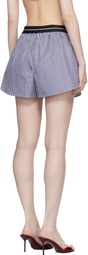 Palm Angels Navy & White Classic Logo Striped Shorts