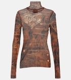 Jean Paul Gaultier x KNWLS printed mesh high-neck top