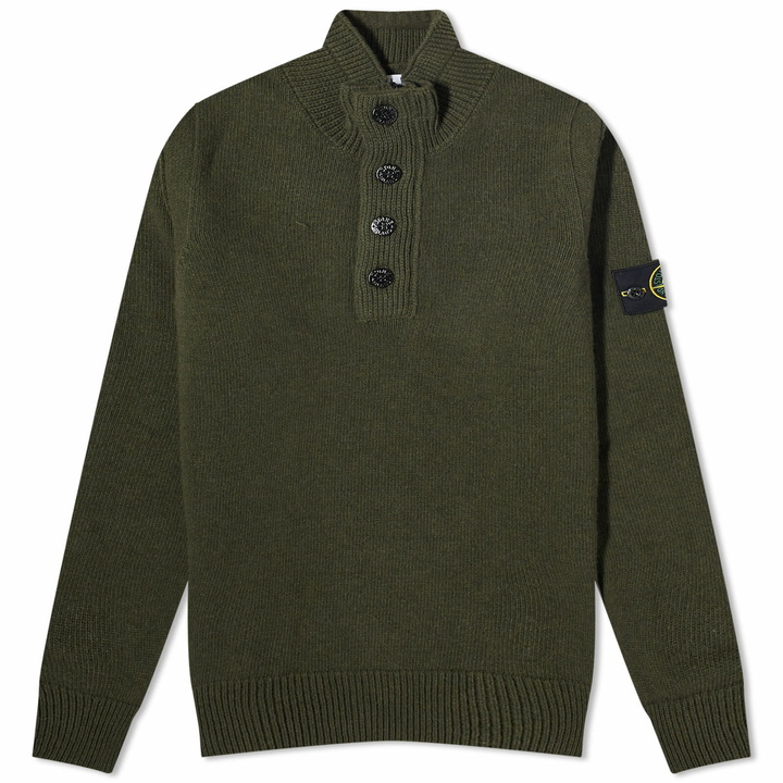 Photo: Stone Island Men's Stand Collar Button Neck Knit in Olive