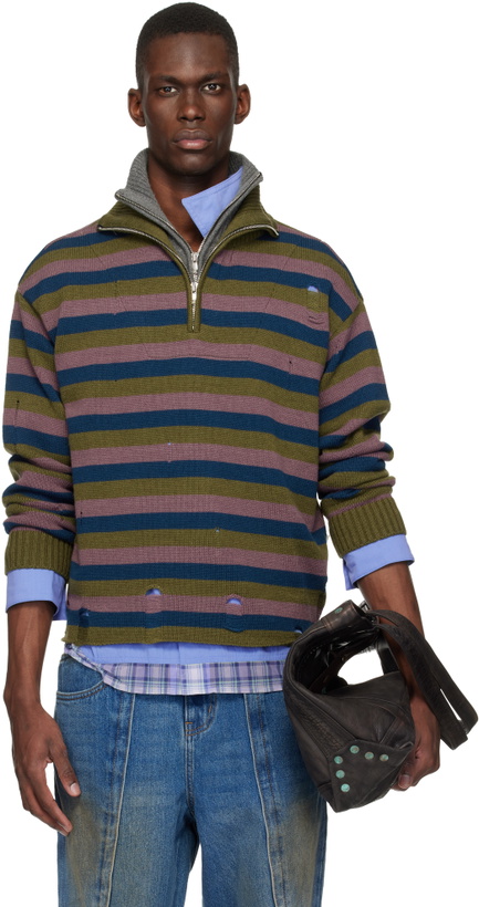 Photo: Andersson Bell Blue & Gray Double Layered Stripe Half Zip-Up Sweater