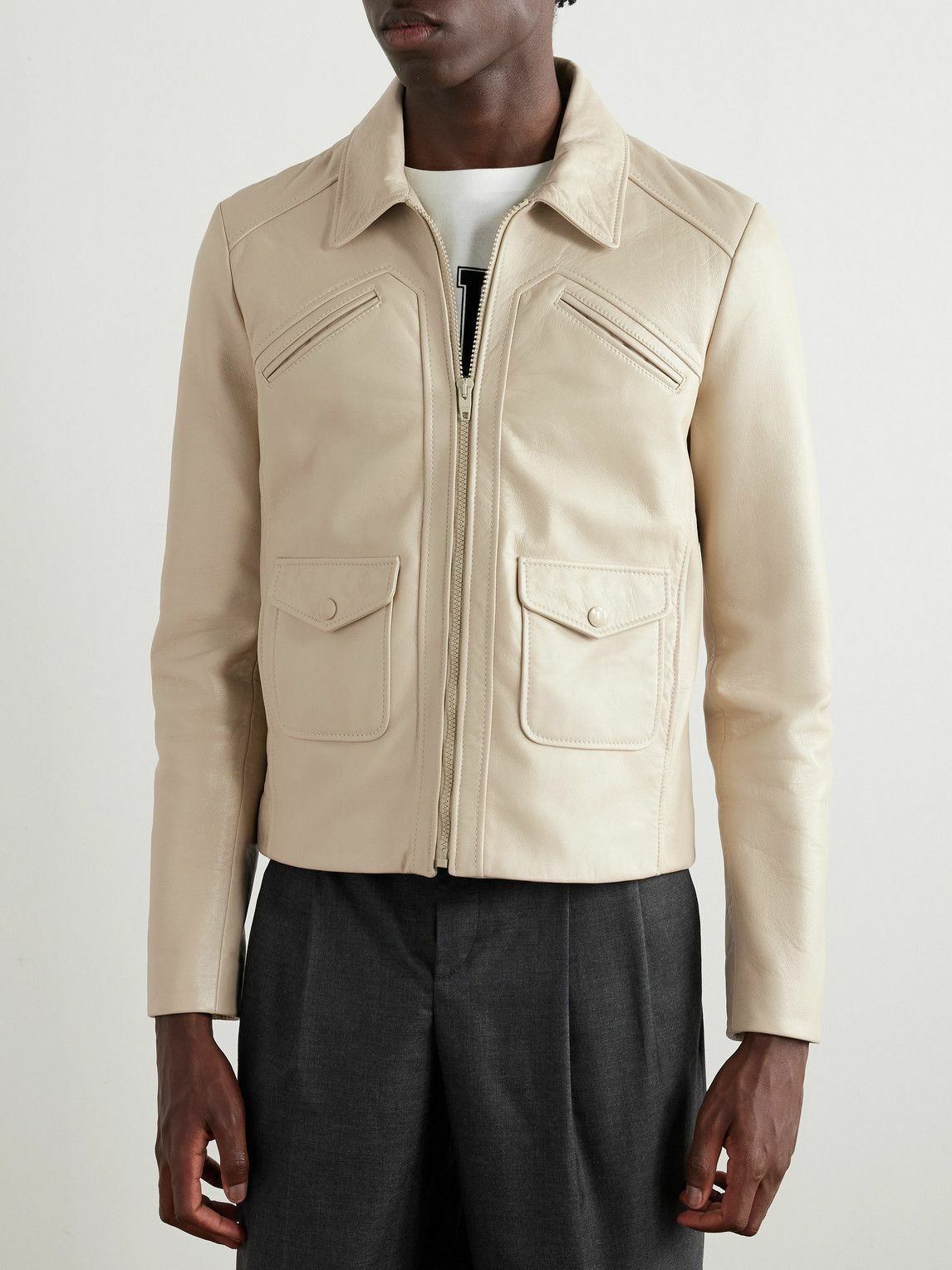 CELINE - Leather Blouson Jacket - Neutrals