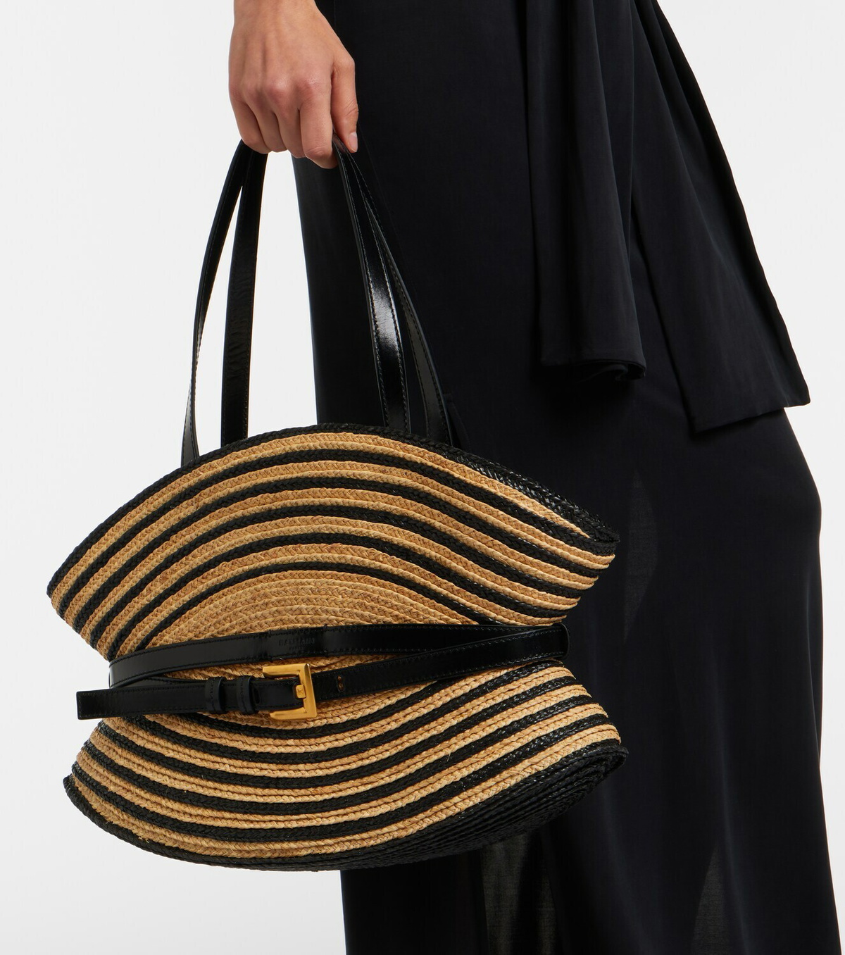 Balmain Raffia-effect striped shoulder bag