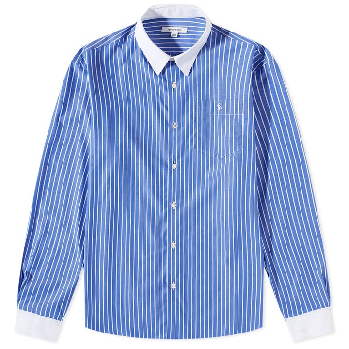 Photo: Sporty & Rich Cimone Embroidered Shirt in Navy Stripe