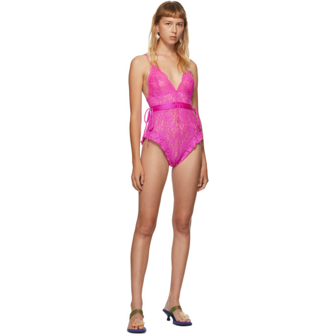 Photo: Im Sorry by Petra Collins SSENSE Exclusive Pink Lace Bodysuit
