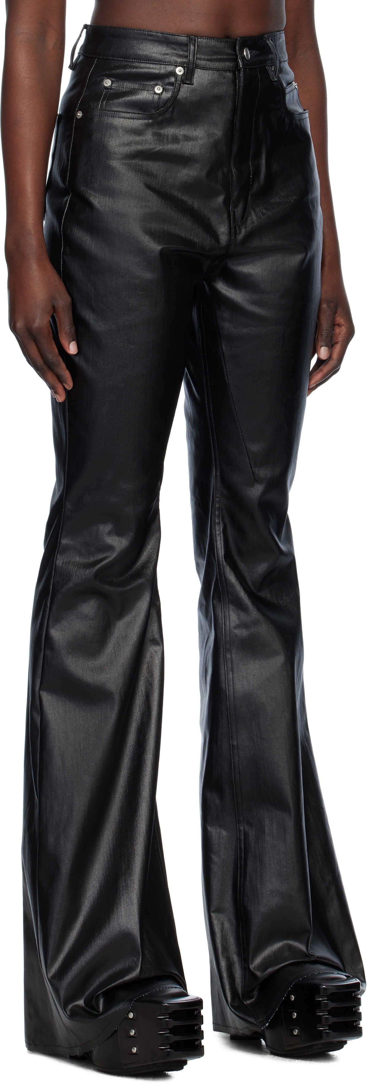 Rick Owens Black Hollywood Bolan Bootcut Coated Jeans Rick Owens