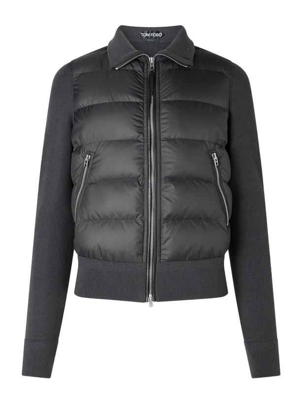 Photo: TOM FORD - Slim-Fit Leather-Trimmed Quilted Shell and Wool Down Jacket - Gray