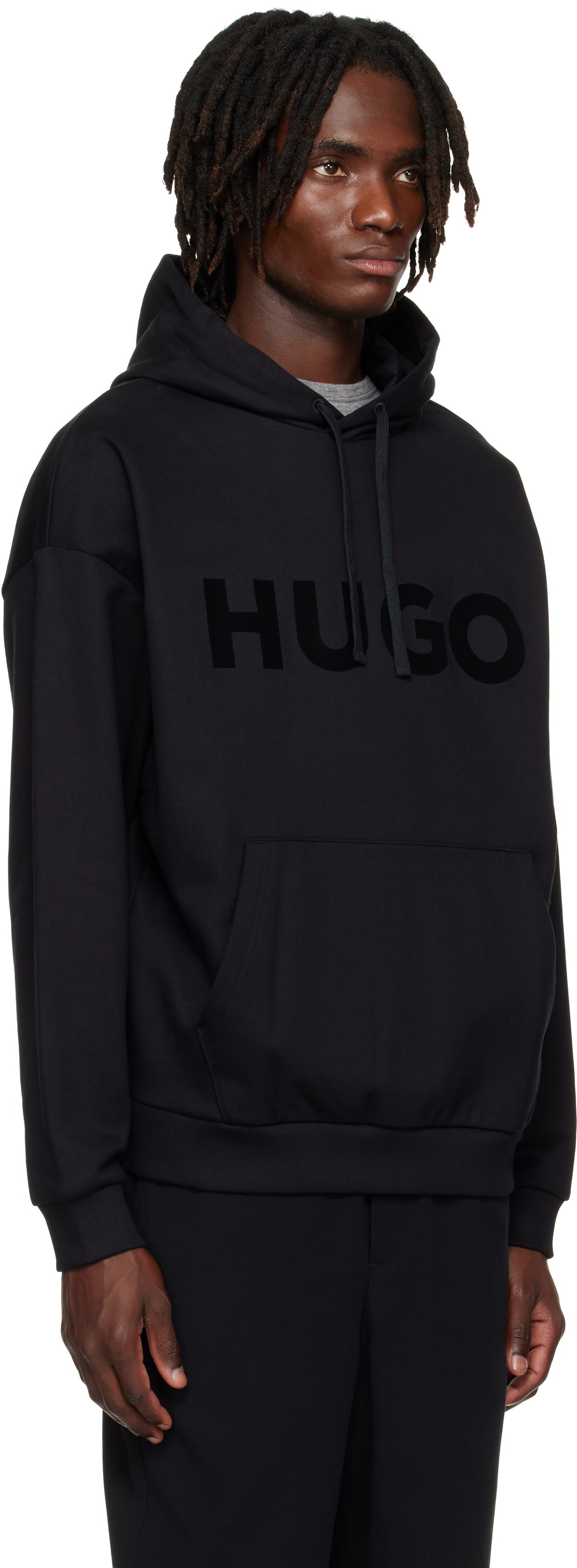 Hugo Black Oversize-Fit Cotton Terry Logo Hoodie