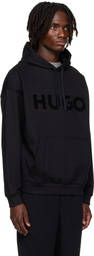 Hugo Black Oversize-Fit Cotton Terry Logo Hoodie