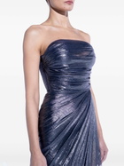 Maria Lucia Hohan Blue Metallic Strapless Midi Dress