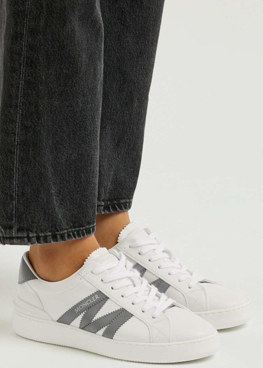 Moncler Monaco Leather Sneakers, Sneakers, White, Grained Leather