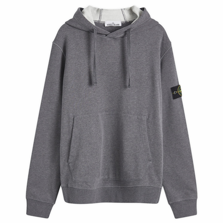 Photo: Stone Island Men's Cotton Fleece Garment Dyed Hoodie in Melange Dark Grey