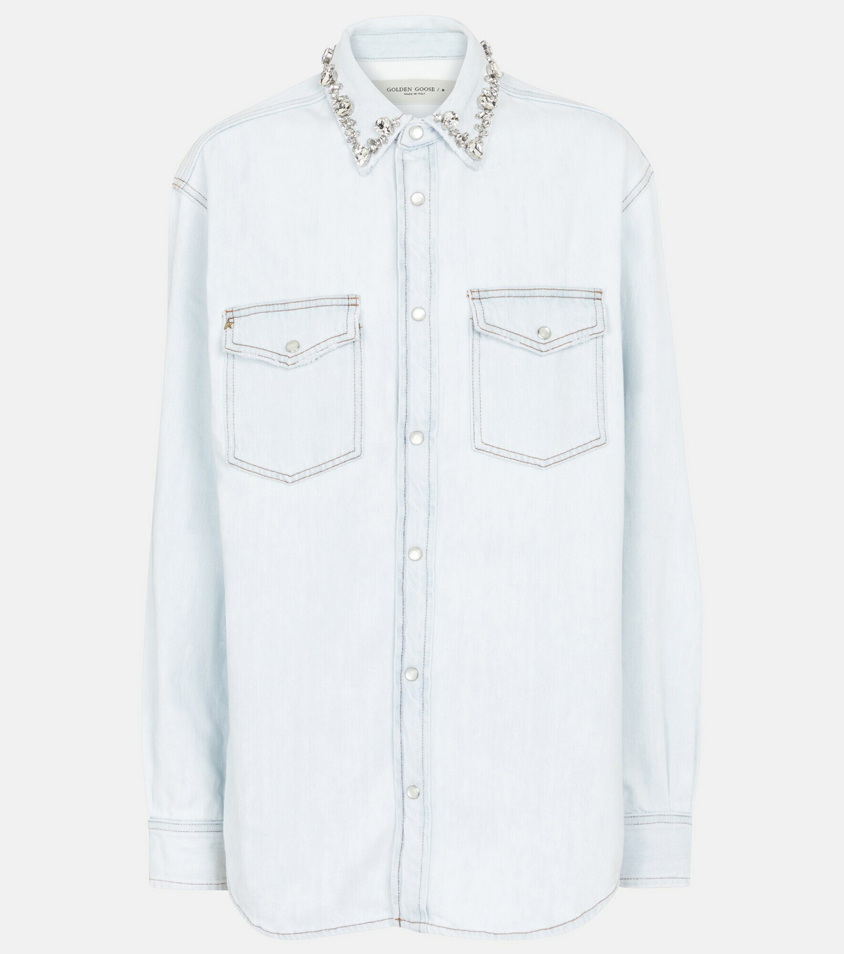 Golden Goose - Embellished cotton chambray shirt