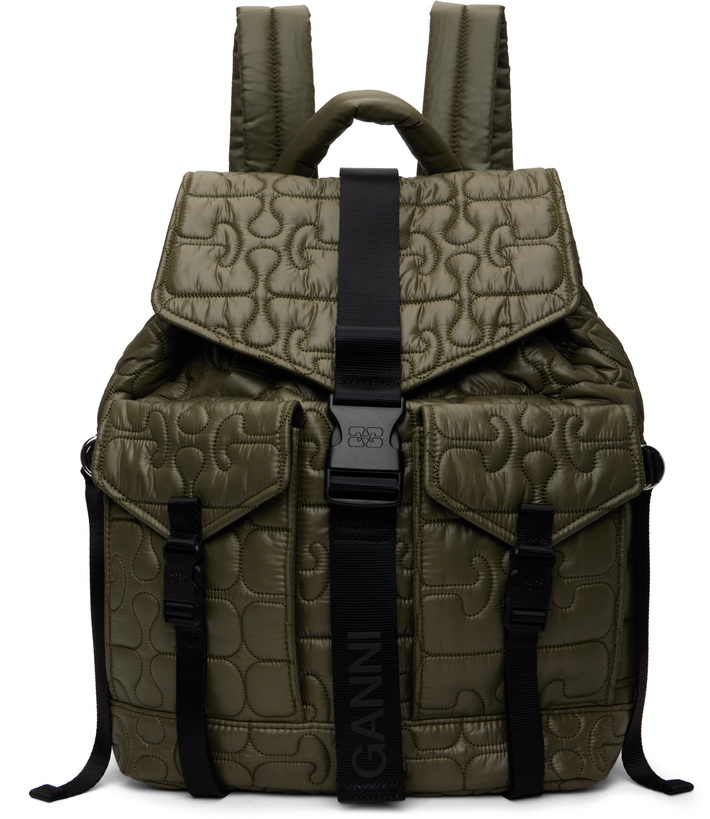 Photo: GANNI Khaki Quilted Re-Tech Backpack