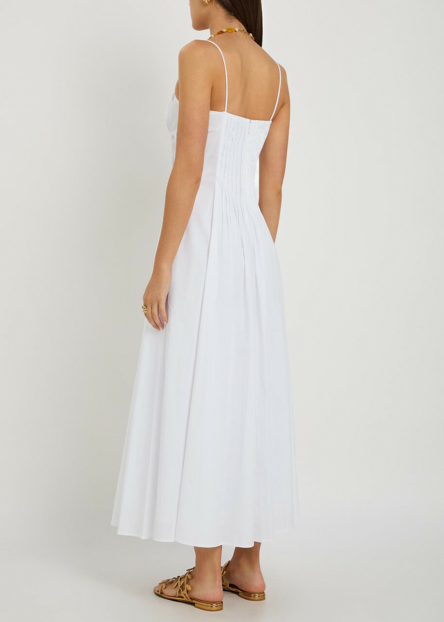 Staud Margi Pintuck Stretch-cotton Midi Dress White