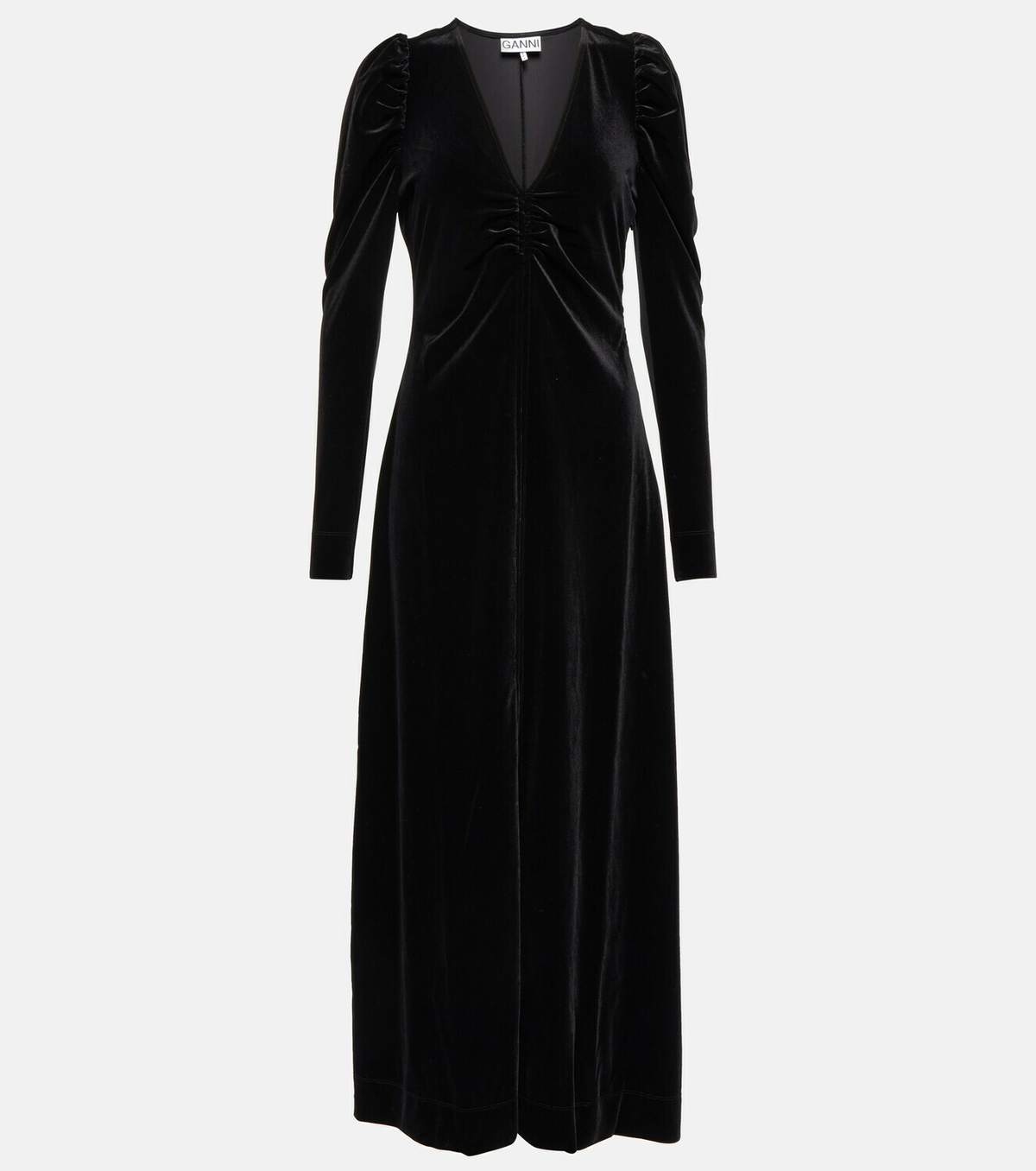 Ganni - Puff-sleeve velvet maxi dress GANNI